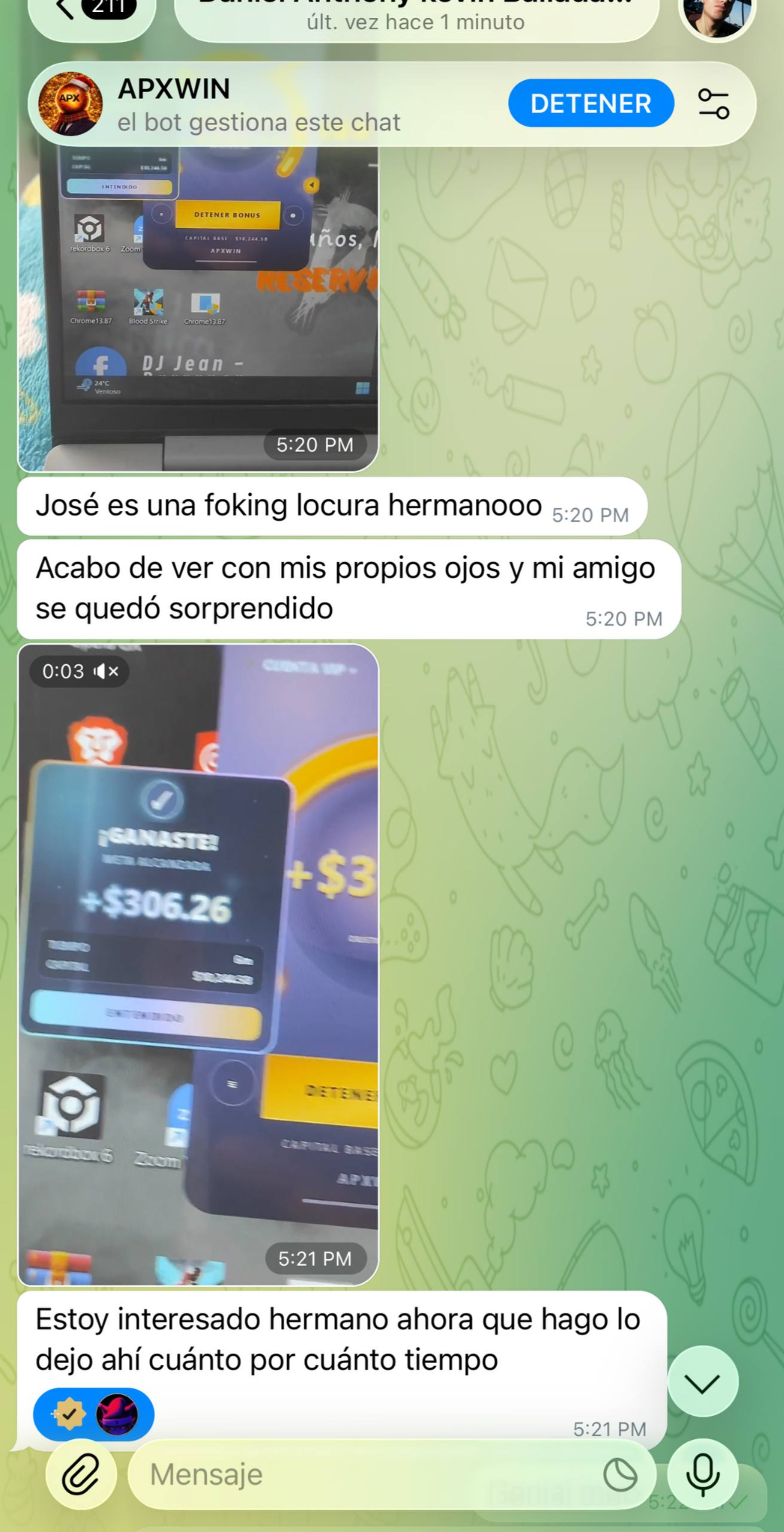 Conversación de cliente con resultados